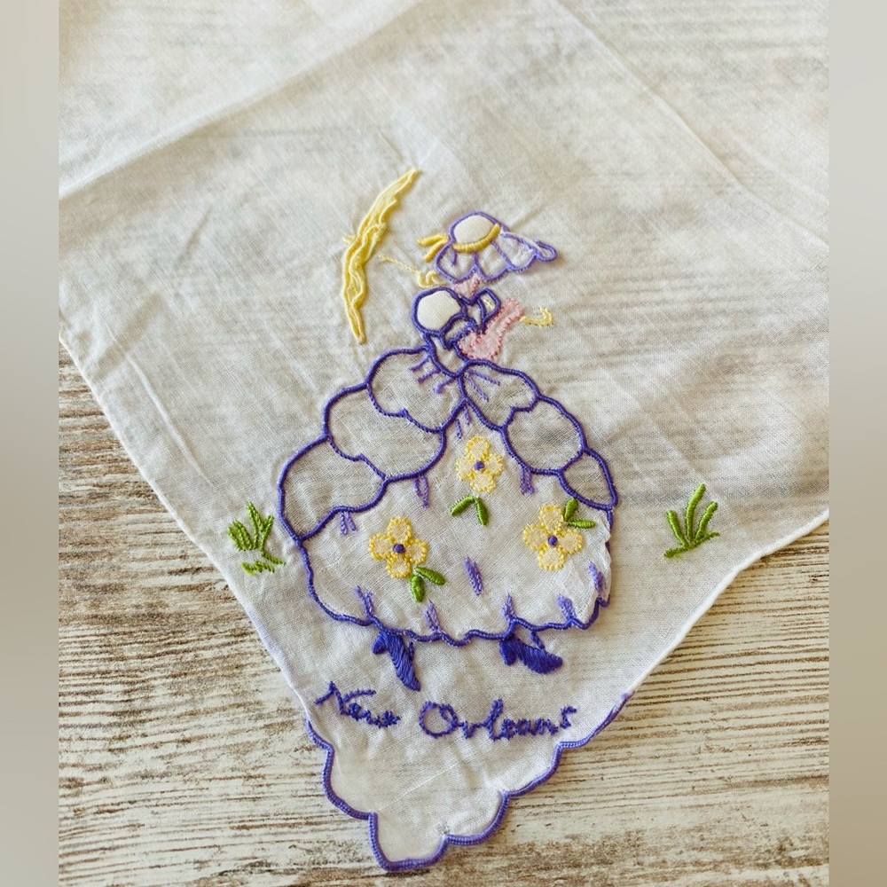 Vintage New Orleans 3D lady hankie